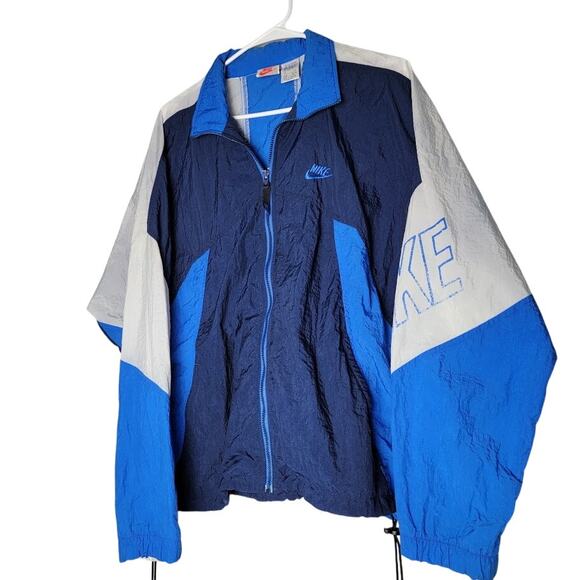 Vintage Nike Windbreaker Jacket M Blue White 90s Y2K Sporty Track Zip Streetwear - Picture 1 of 10
